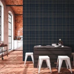 Wallpaper Deep Gravel, midnight blue linen weave with gold threads