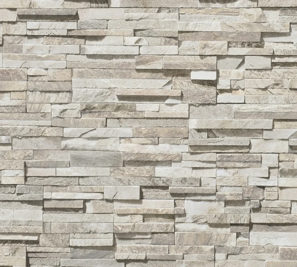 Wallpaper Soft Putty, beige and cream stacked-stone pattern