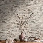 Wallpaper Soft Putty, beige and cream stacked-stone pattern