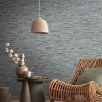 Wallpaper Misty Graphite, stacked slate-grey stone effect