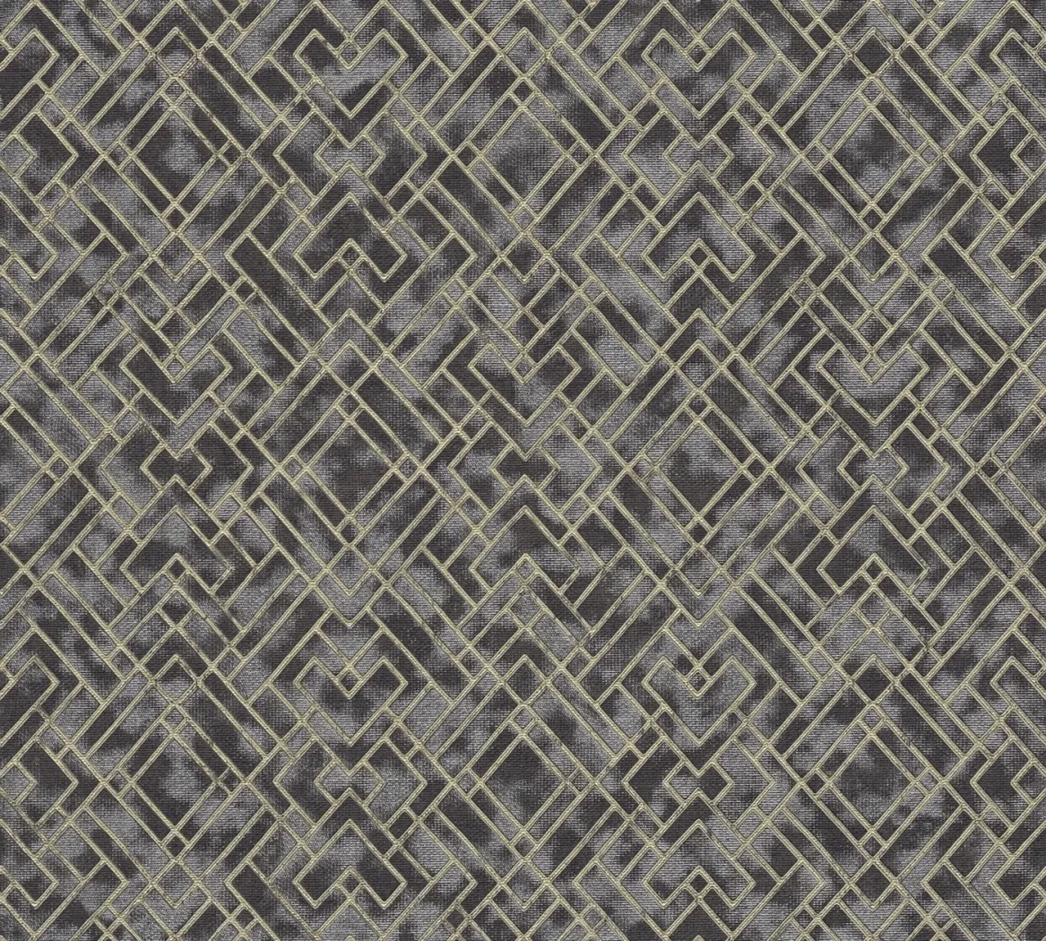 Wallpaper Heavy Rain, gold diamond pattern on charcoal grey