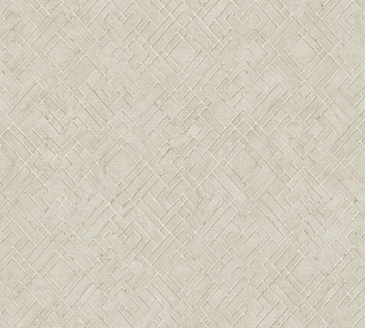 Wallpaper Frosted Pale Bark, beige interlaced diamond pattern