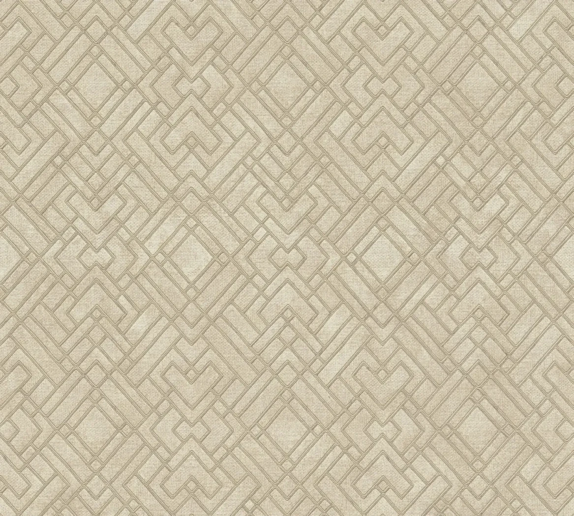 Wallpaper Frosted Buckwheat, beige diamond interlace on ecru canvas