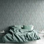 Wallpaper Veiled Ash, overlapping blue-grey and ecru diamonds
