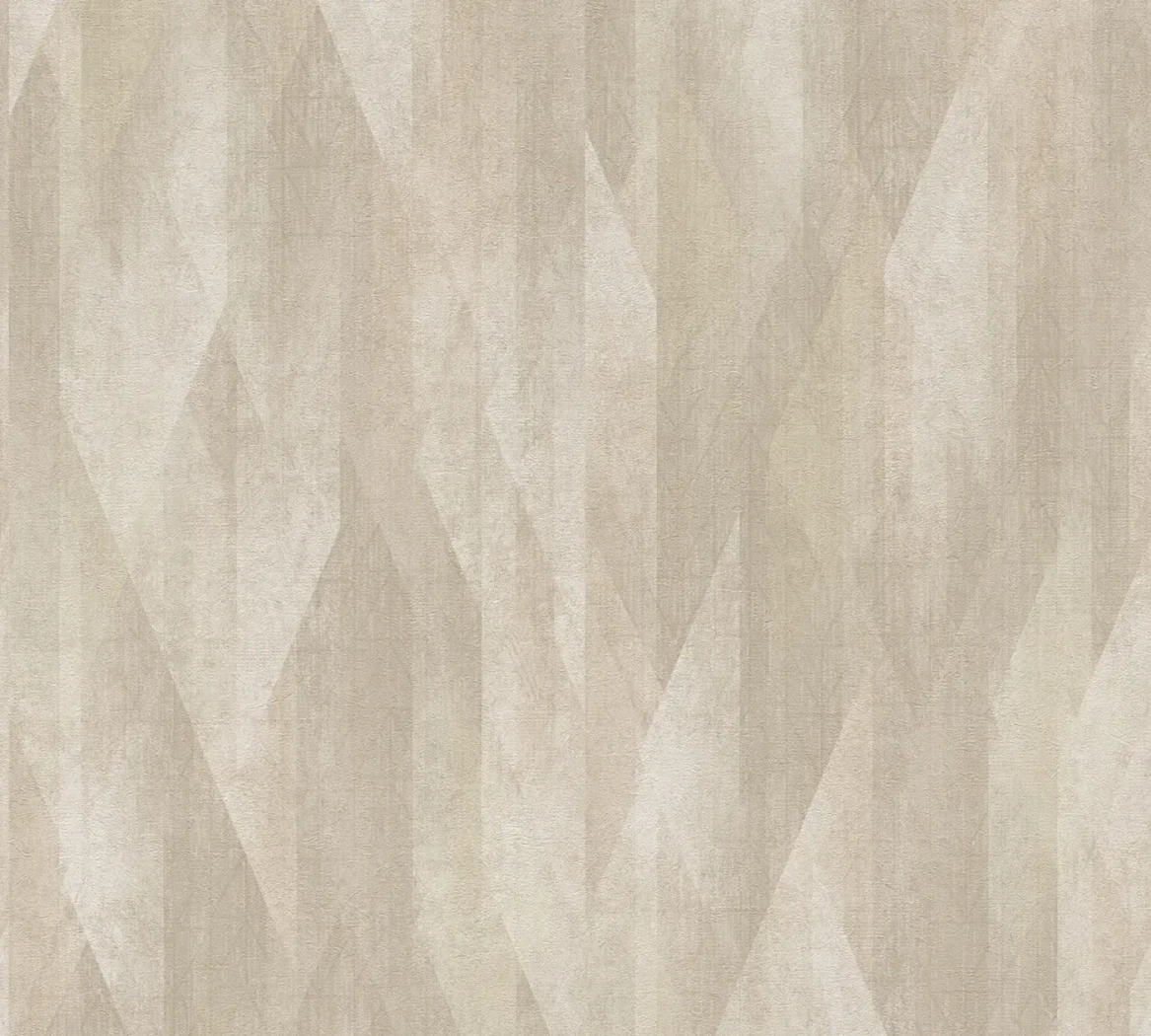 Wallpaper Veiled Rope, beige and cream origami facet pattern