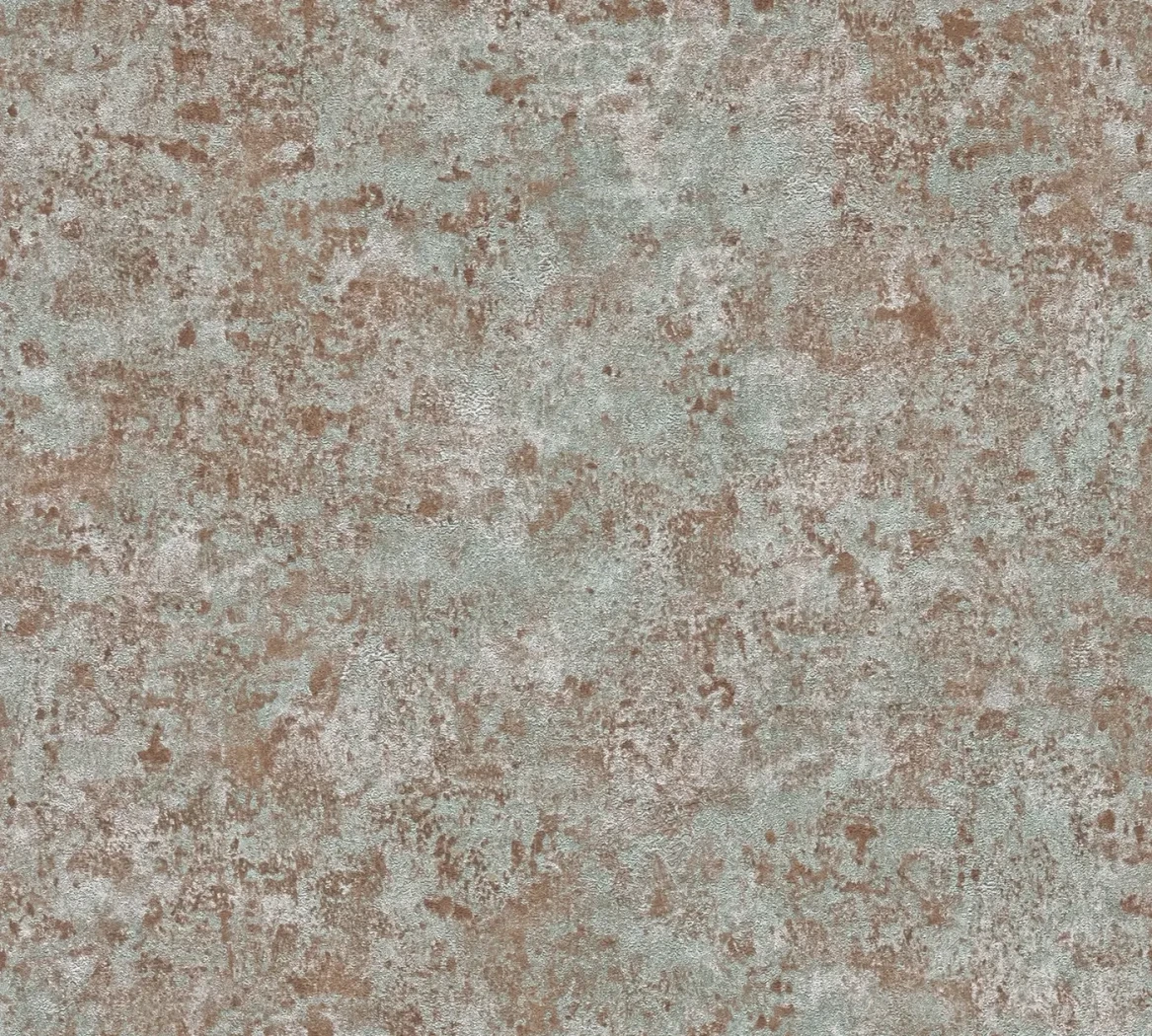 Wallpaper Soft Spice, ochre and verdigris patinated concrete effect