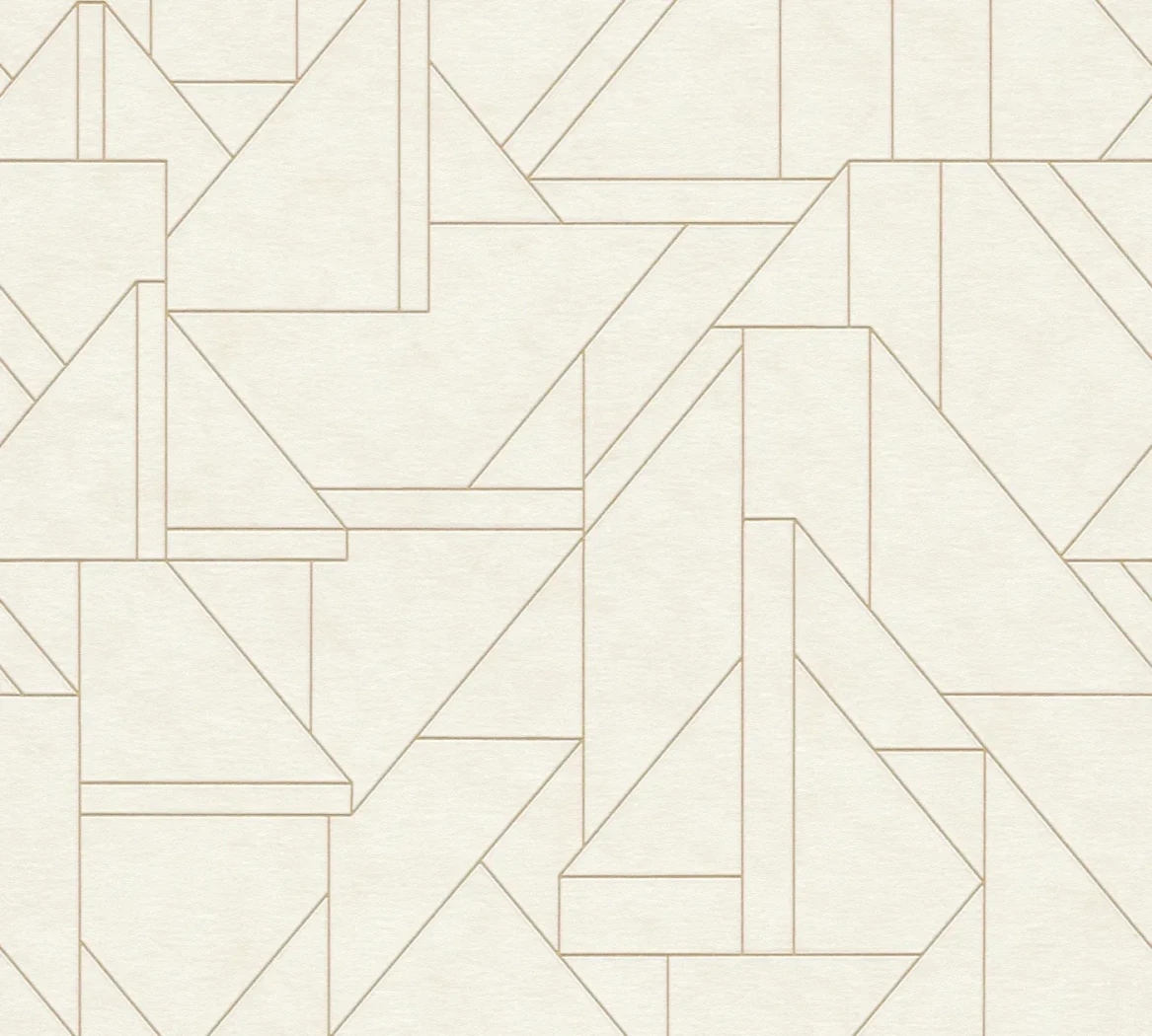 Wallpaper Pale Feather, gold triangles and lines on off-white
