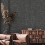 Wallpaper Ash Silver, anthracite triangles with fine gold lines
