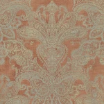 Wallpaper Soft Adobe, blue-grey paisley on terracotta ground