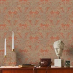 Wallpaper Soft Adobe, blue-grey paisley on terracotta ground