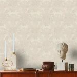 Wallpaper Veiled Almond, cream damask medallions on ivory
