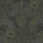Wallpaper Dark Mist, grey and chartreuse damask on anthracite