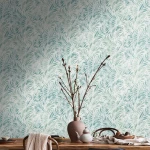 Wallpaper Veiled Lead, sage green fern fronds on white