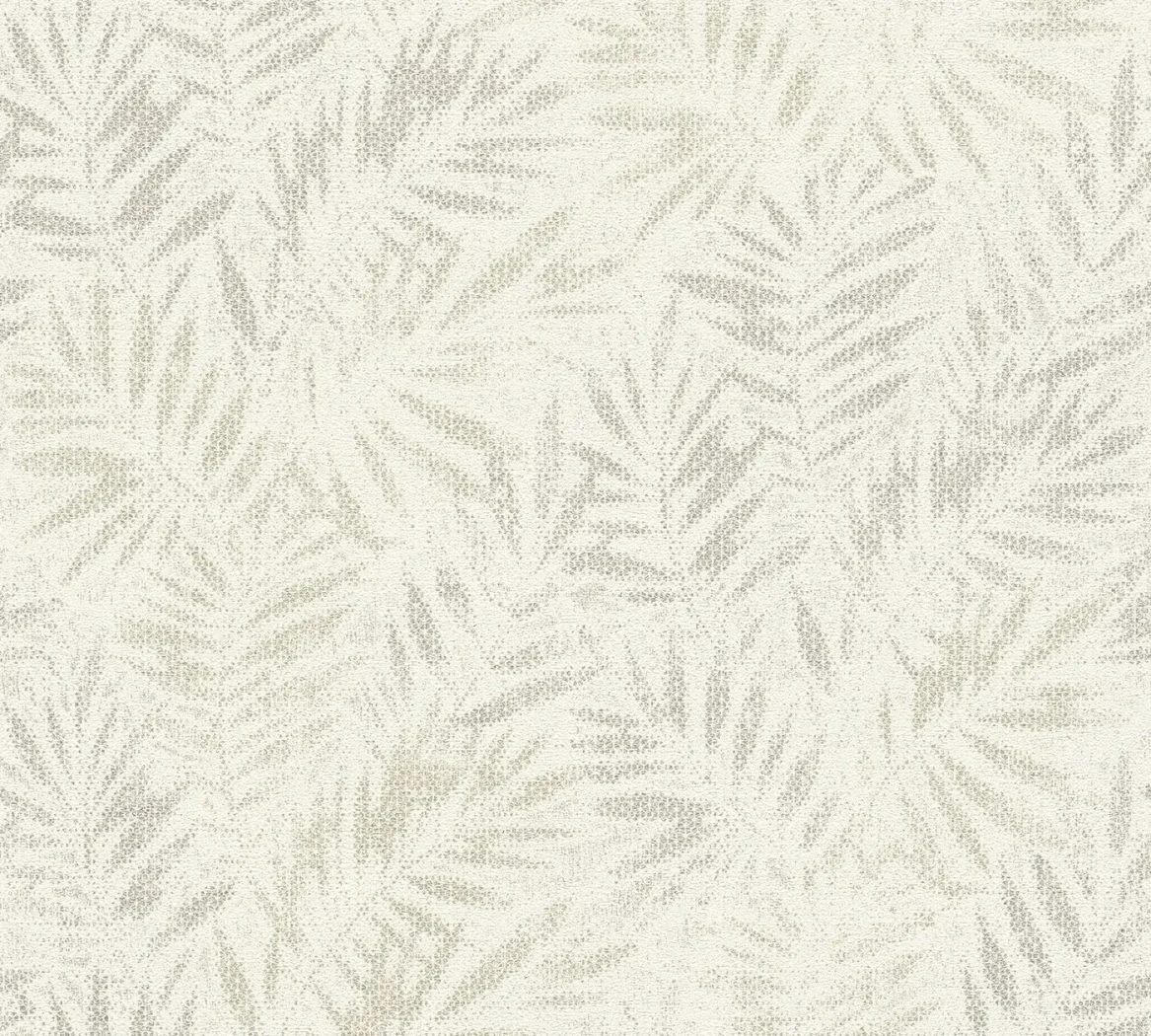 Wallpaper Frosted Grey Millstone, taupe fern leaves on ivory