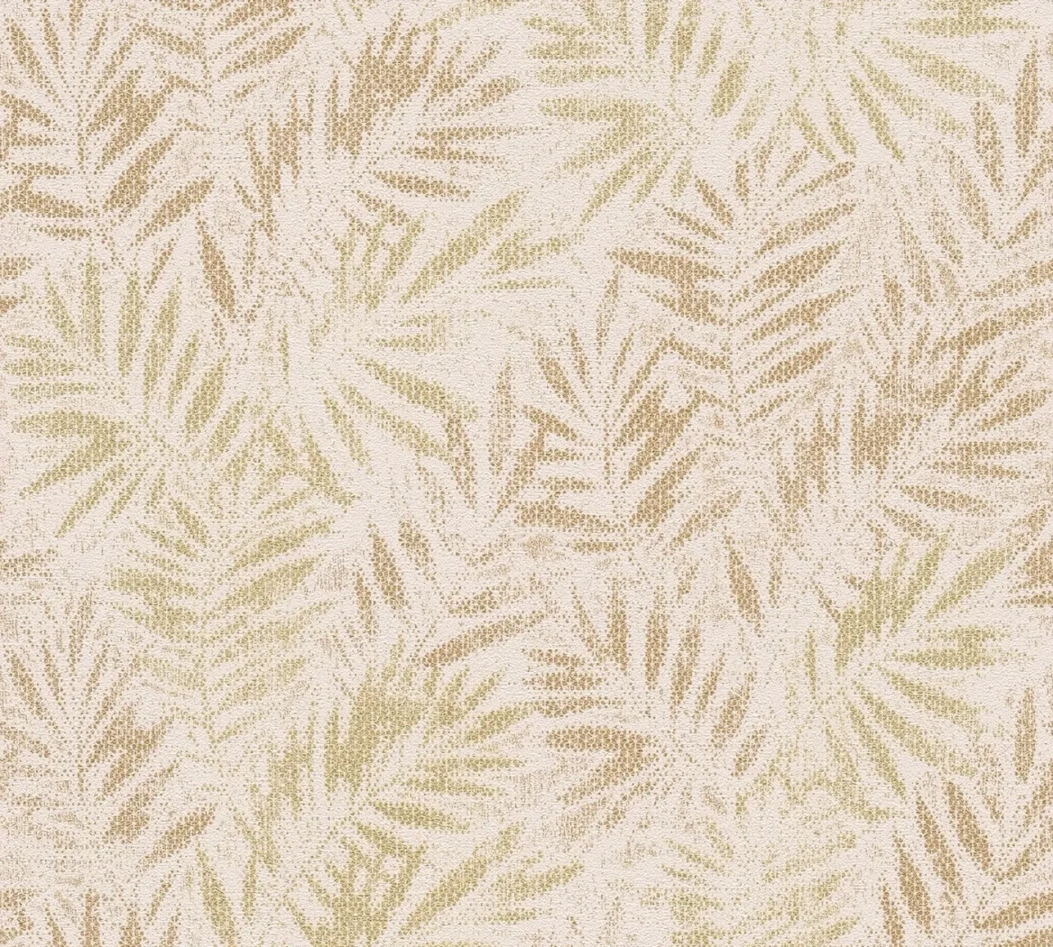 Wallpaper Veiled Hessian, gold and beige fern fronds on ivory