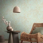 Wallpaper Veiled Sulphur, gold palm leaves on aqua green