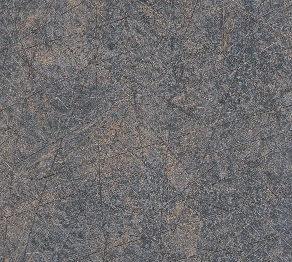 Wallpaper Misty Concrete, charcoal scratched texture with copper lines