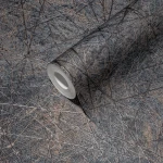 Wallpaper Misty Concrete, charcoal scratched texture with copper lines