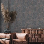 Wallpaper Misty Concrete, charcoal scratched texture with copper lines