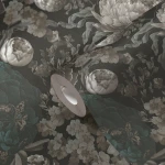 Wallpaper Deep Pewter, grey peonies on near-black ground
