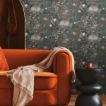 Wallpaper Deep Pewter, grey peonies on near-black ground