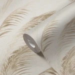 Wallpaper Pale Pewter, beige palm leaves on textured ivory