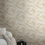 Wallpaper Pale Pewter, beige palm leaves on textured ivory