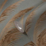 Wallpaper Soft Platinum, gold palm fronds on blue-grey canvas