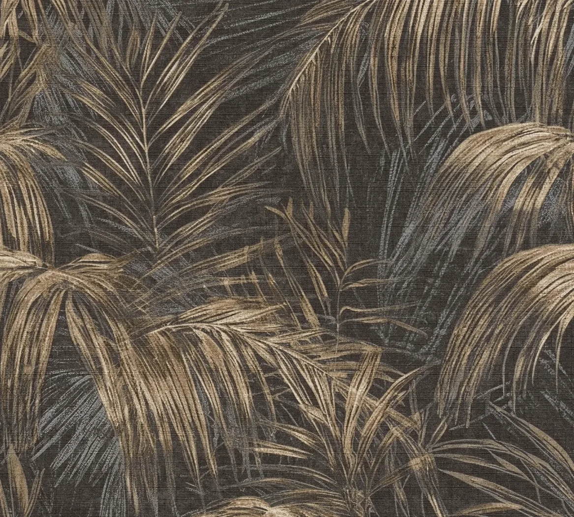 Wallpaper Ashen Cashew, gold palm fronds on dark brown