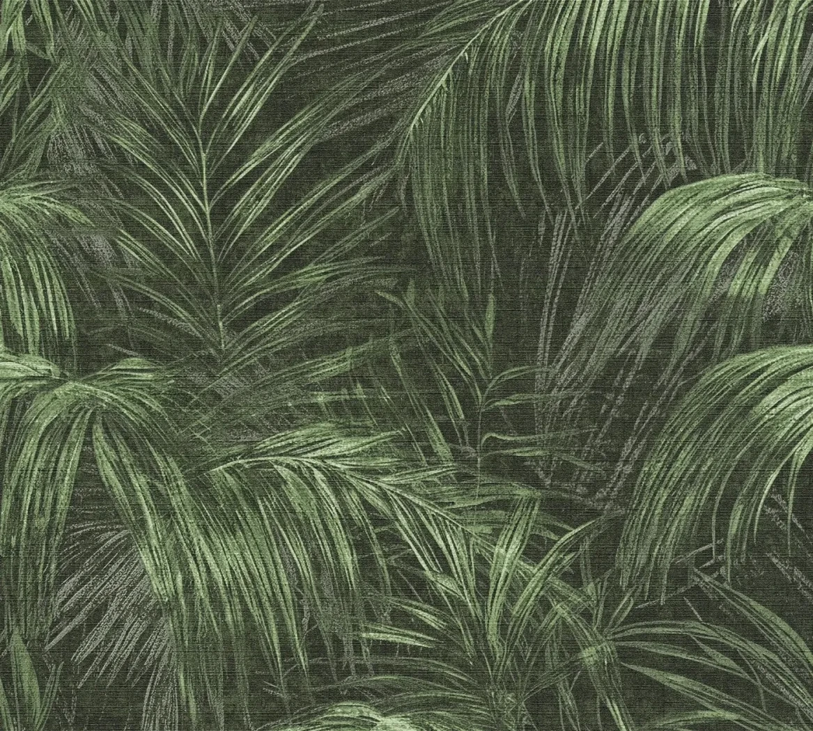 Wallpaper Linden, green palm leaves on a near-black ground