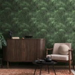 Wallpaper Linden, green palm leaves on a near-black ground