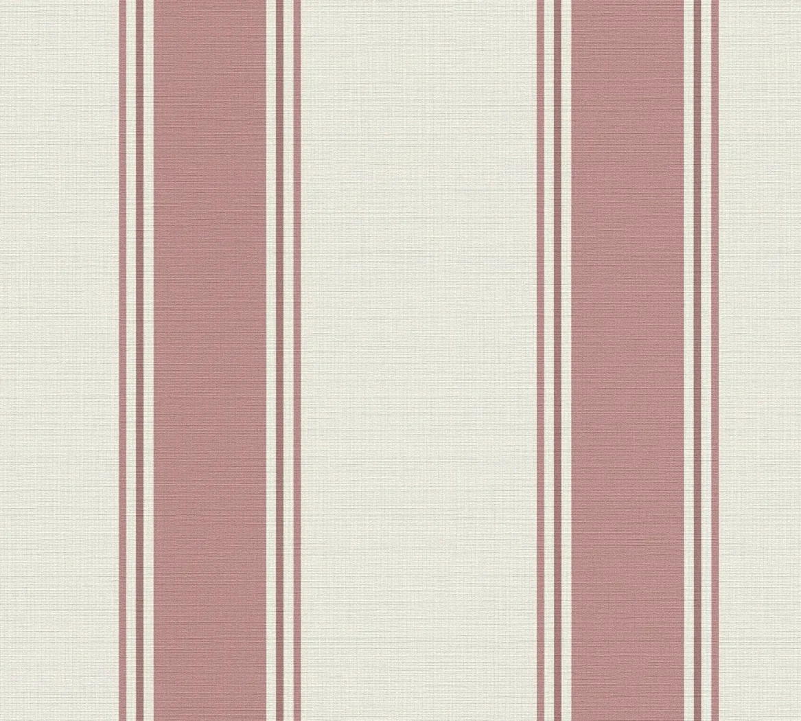 Wallpaper Soft Redcurrant, wide dusky pink and cream stripes