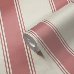 Wallpaper Soft Redcurrant, wide dusky pink and cream stripes