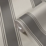 Wallpaper Misty Basalt, anthracite and light grey vertical stripes