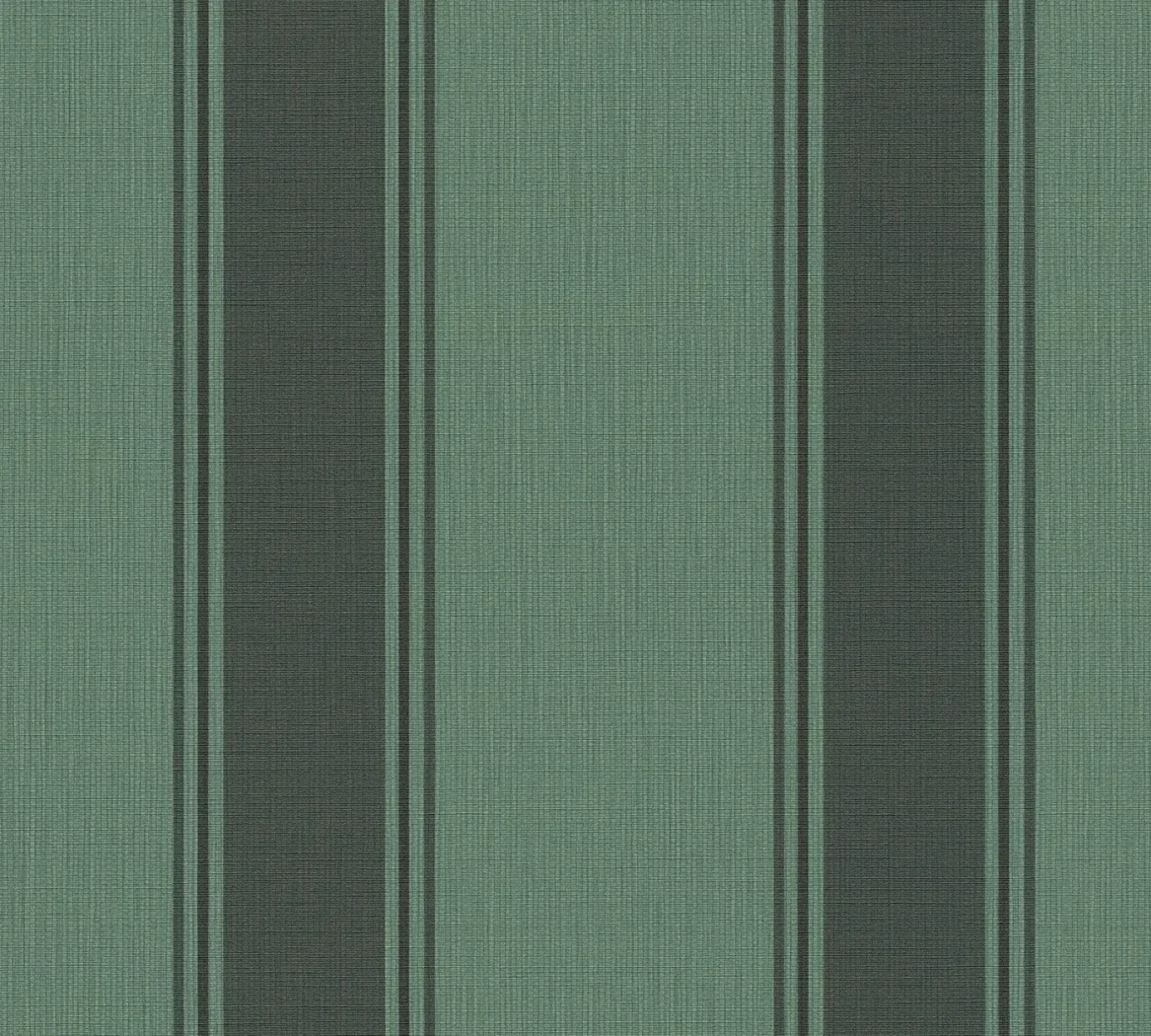 Wallpaper Deep Flint, charcoal stripes on pale aqua-green