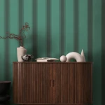 Wallpaper Deep Flint, charcoal stripes on pale aqua-green