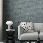 Wallpaper Misty Smoke, blue-grey fan leaves on mid-grey
