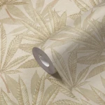Wallpaper Veiled Pineapple, beige and gold palm leaves on ivory