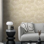 Wallpaper Veiled Pineapple, beige and gold palm leaves on ivory