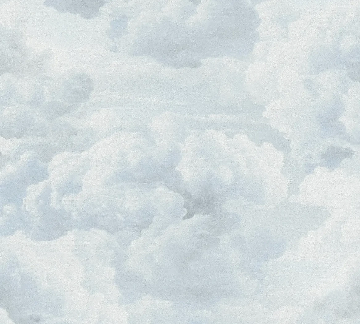 Wallpaper Veiled Pearl, pale blue watercolour clouds