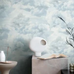 Wallpaper Veiled Pearl, pale blue watercolour clouds