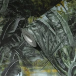 Wallpaper Ashen Grey Millstone, jungle mural with palms and grey sky