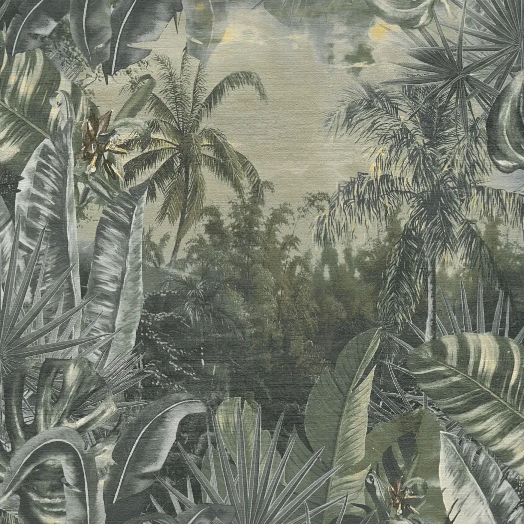Wallpaper Soft Pineapple, green-grey jungle panorama with hazy sky
