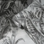 Wallpaper Misty Mica, grey panoramic tropical jungle scene