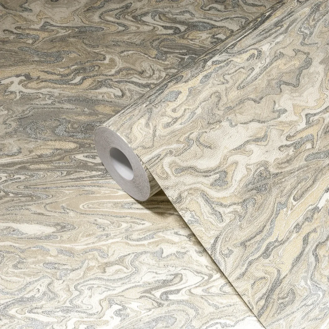 Wallpaper Pale Millstone, cream marble effect with grey veins