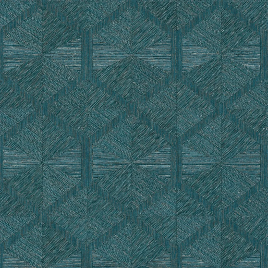 Wallpaper Deep Estuary, dark teal hexagon fibre marquetry