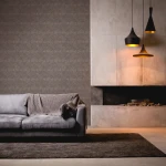 Wallpaper Misty Cloud, charcoal diamonds edged with copper lines