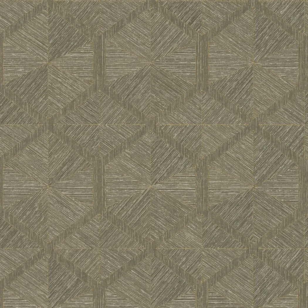 Wallpaper Misty Pollen, khaki diamond grid with gold lines