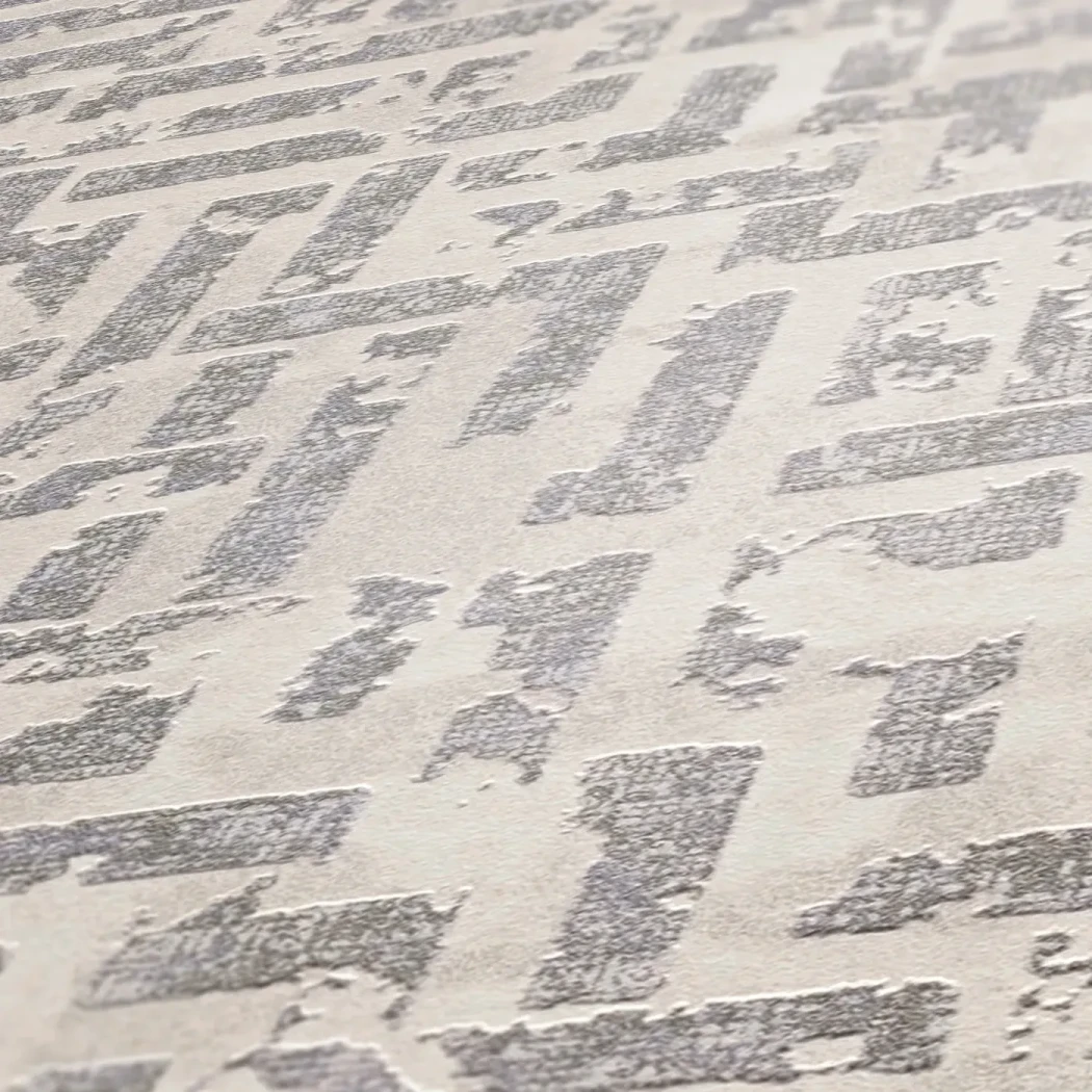 Wallpaper Soft Anthracite, brushed grey chevron blocks on light ground