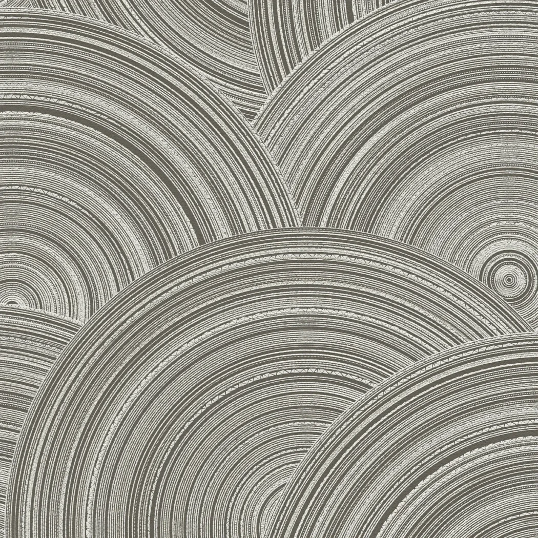 Wallpaper Misty Stone, grey and off-white concentric arc pattern